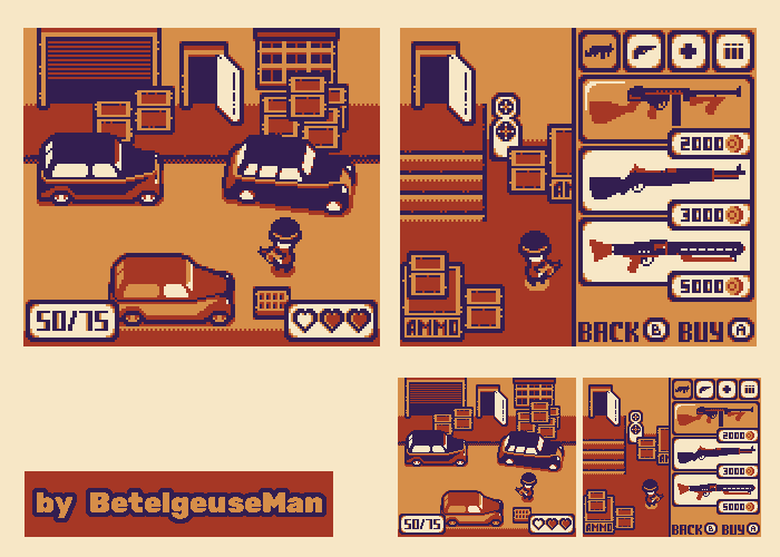 BetelgeuseMan's tweet photo. Just a little #mockup of #gameboy #demake of the #Mafia 2 for the #PF_twoweek of @pixelfamily_co with different palette, heh
#pixelart https://t.co/yEMngg86EC