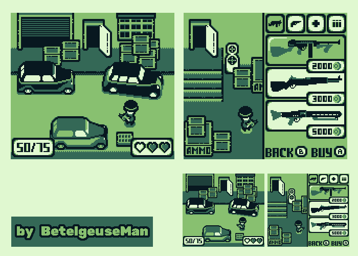BetelgeuseMan's tweet photo. Just a little #mockup of #gameboy #demake of the #Mafia 2 for the #PF_twoweek of @pixelfamily_co with different palette, heh
#pixelart https://t.co/yEMngg86EC