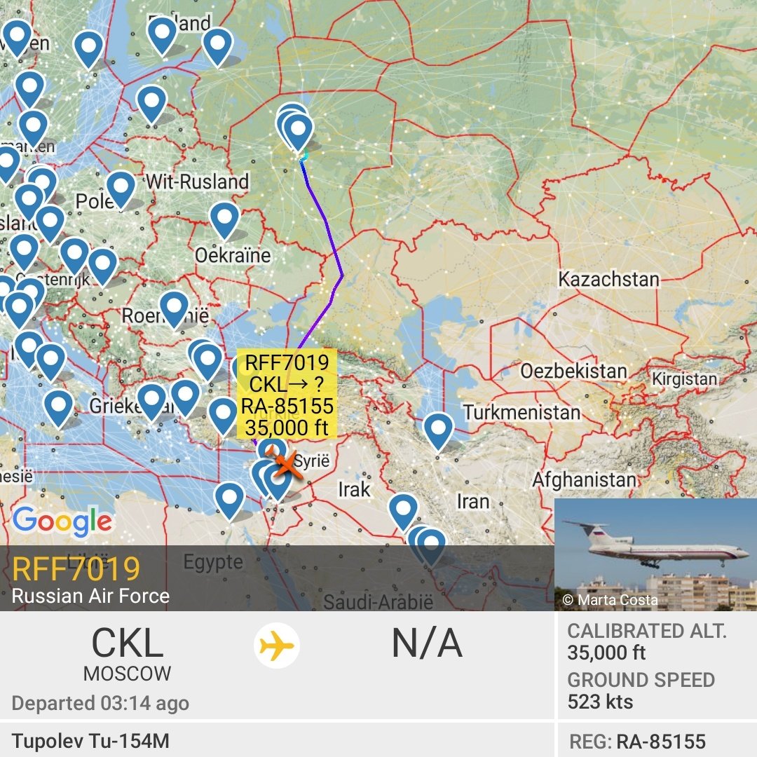 Gerjon_'s tweet photo. Russian Air Force Tupolev Tu-154M reg. RA-85155 #RFF7019 from 🇷🇺#Moscow heading for 🇸🇾#Damascus, #Syria?
Cc. @FireFlying11? https://t.co/C1ULsf5rUT
