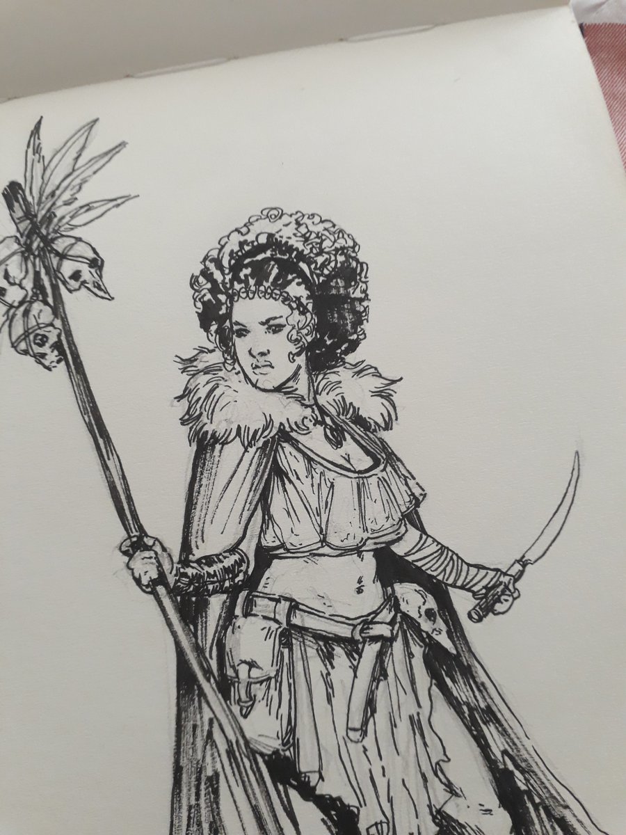 davidffpinto's tweet photo. Quick after lunch random character sketch to try out the new Fudenosuke. Pretty fun to work with!
#sketchbook #sketch #lineart #ink #inkdrawing #drawing #characterart #characterdesign #fantasy #witch #sourceress #woman #skulls #knife #robe #afro https://t.co/Rg3qAbwyGH