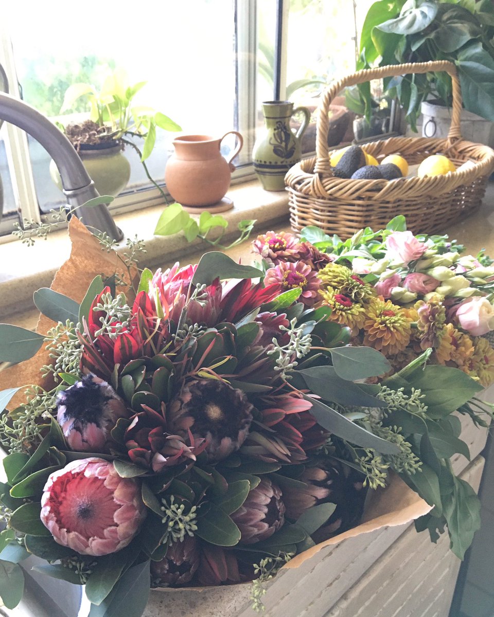 If only our sinks were always full of flowers instead of dishes! Time for a little pre-Labor Day fun with flowers. 🙏💐
#sundayvibes #funwithflowers #protea #zinnias #lisianthus #inspiredbyflowers #beautyundermynose #seasonalblooms #cagrown