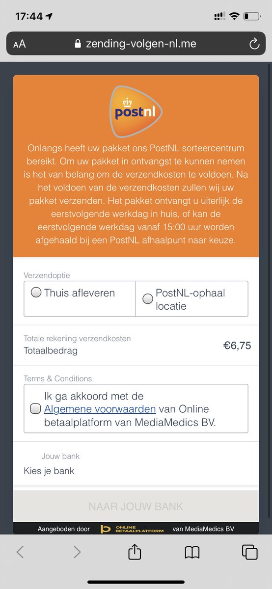 PSkyflip's tweet photo. @PostNL nieuwe truc van oplichters? https://t.co/fu9kXAjP8O
