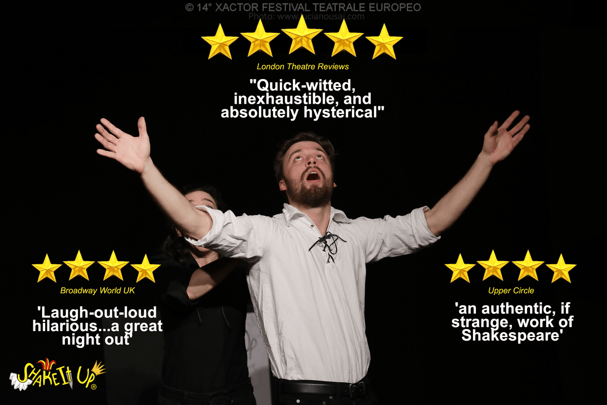 "Quick-witted, inexhaustible, and absolutely hysterical" 🌟🌟🌟🌟🌟
Don't miss the Bard-based Bedlam at the <a href="/BOATheatre/">Brighton Open Air Theatre</a> on Thurs 17th September! ShakeItUp will be creating an entirely new Shakespeare play live on stage!
Get your tickets today: ow.ly/yEGY50BfJyr