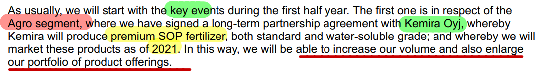 1/ AGROPartnership with Kemira: sounds like a capital light opportunity for extra profits, but they didn't want to give financial details.Will increase capacity, but will have negligable impact on overall EBITDA