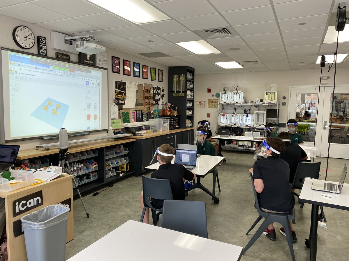 PineCrestSTEM's tweet photo. The @PineCrestMiddle Engineering classes are back in full swing! Ss design and 3D print their own face shield headbands to brush up on their @tinkercad skills and express their individual creativity! #pcengineering #pcinnovation https://t.co/chURDfaIx8