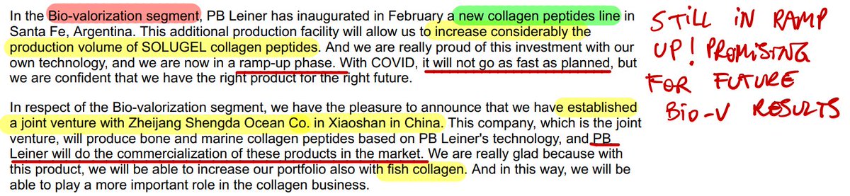 3/ BIO-Valorization:This has been historically neglected, but the focus of recent investments last couple of years. New collagen peptide line active in Sante Fe (still in ramp-up!). New JV in China announced.They seem very bullish on collagen peptides
