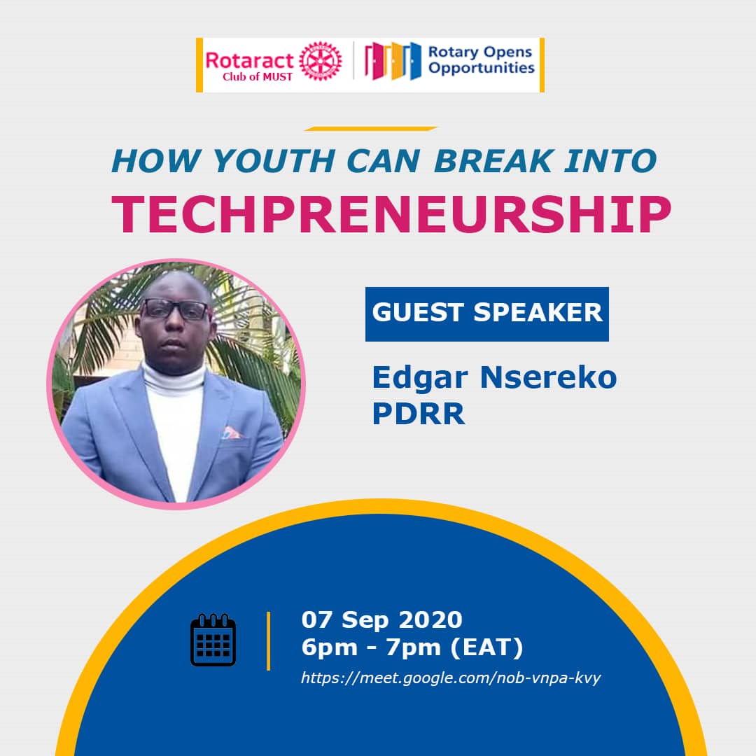 Join us this Monday at 6:oopm on for a fellowship where we shall discuss Techpreneurship 

Speaker : PDRR Edgar Nsereko
                
Date: Monday 7th September 2020

Venue: Google Meet. 
  meet.google.com/nob-vnpa-kvy