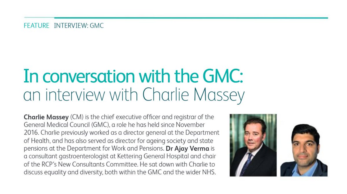 RCPhysicians's tweet photo. Chair of the RCP New Consultants committee @UKGastroDr interviews @gmcuk CEO Charlie Massey about the regulatorโs referral process, representation at senior levels and building trust with doctors in the latest Commentary.
Read it here: https://t.co/9ryLFSdOg8
#RCPCommentary https://t.co/whmJs31Oj8