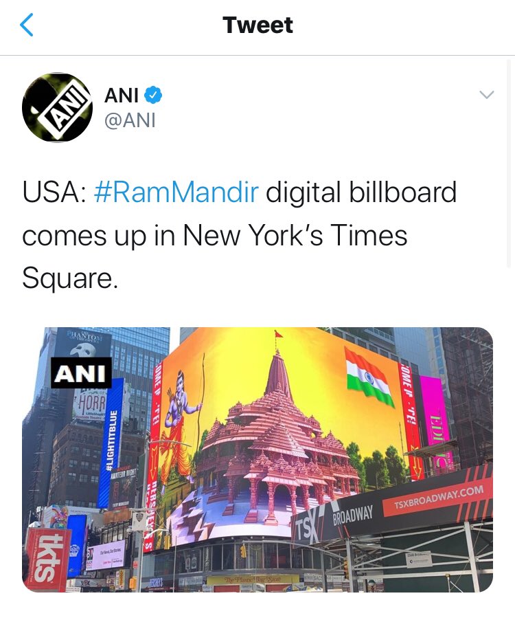 Rasode ka Factchecker  @zoo_bear fact checked that plans to display Ram Mandir billboard at Times Square has been cancelled.But it was displayed.