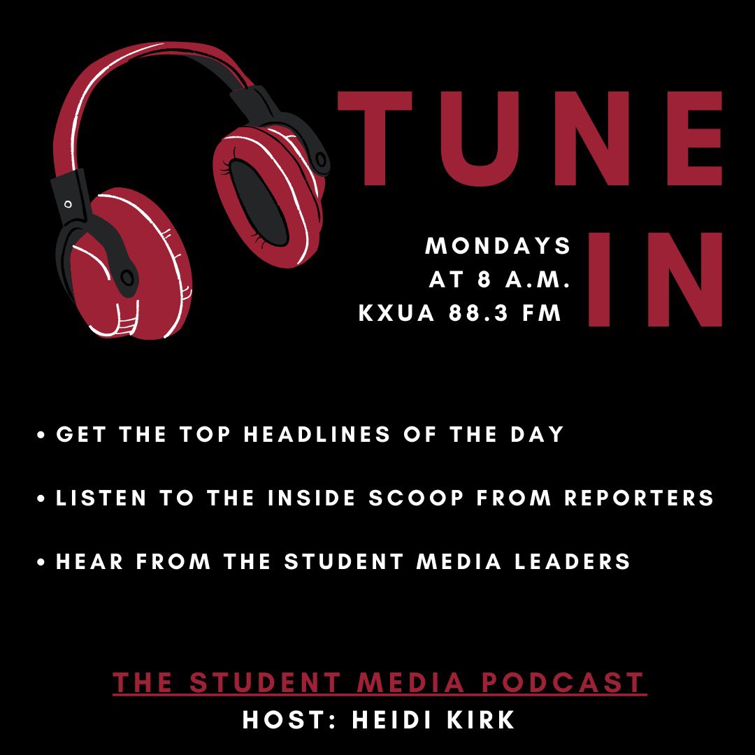 uarkmedia's tweet photo. TOMORROW! Tune in to KXUA 88.3 FM at 8 a.m. for the first episode of the Student Media Podcast! Our first interview is with UATV’s News Director @khadnadderley! Get the latest about how UATV is keeping campus informed this semester and more! https://t.co/V2YEmuMkrZ