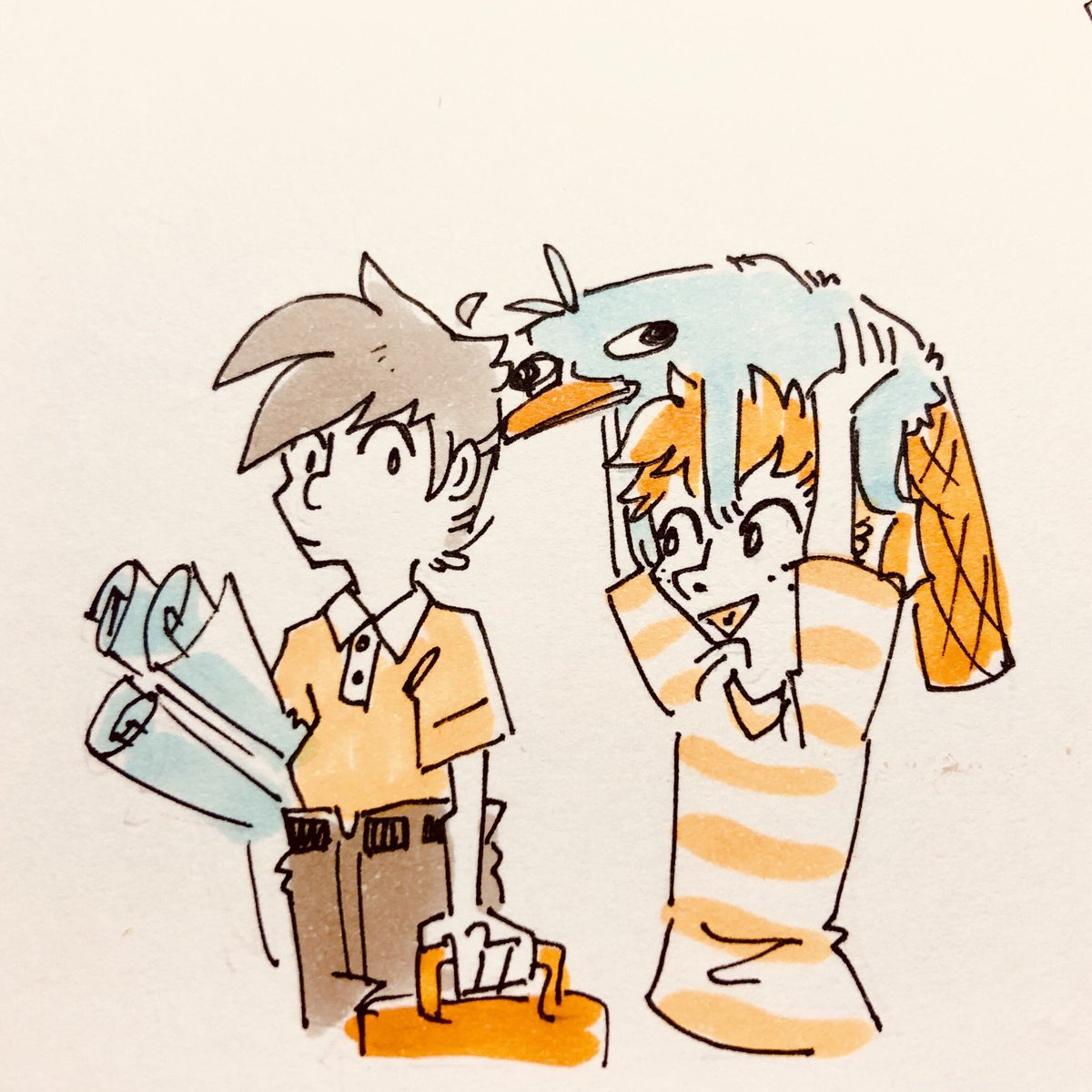HoneBirb's tweet photo. フィニアスとファーブ見ながら描いたフィニアスとファーブ
(自絵柄に落とし込めて描きたいのに原作の絵柄が独特すぎて、ものすごく描きづらい) https://t.co/VacSnCaEwq