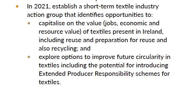 And finally: establishing a 'textile action group' to, among other things: capitalise on the value of the industry in Ireland - which is great, let’s start growing flax here and make Irish linen the high-value export item it used to be;