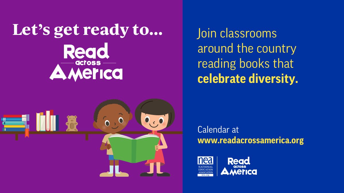 NEAToday's tweet photo. 🎉 🔖 The new #ReadAcrossAmerica calendar is here! 🔖 🎉 
With books by authors as diverse as the beautiful works they have written and online resources to make sure readers of all ages feel included, recognized, and engaged. #diversebooks https://t.co/wERUvHp1jK https://t.co/zLrbZ6EBDd