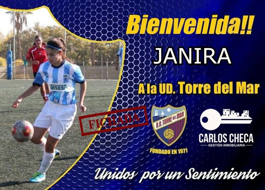 El_Tiquitaca's tweet photo. La @udtorredelmar71 abre la sección de fútbol femenino que jugará en Segunda Andaluza Femenino, en la temporada 2020/21.

Rocio Bonilla será la entrenadora.

Janira Garcia es la primera fichaje, llega procedente del Málaga CF. https://t.co/RbWusmziwZ