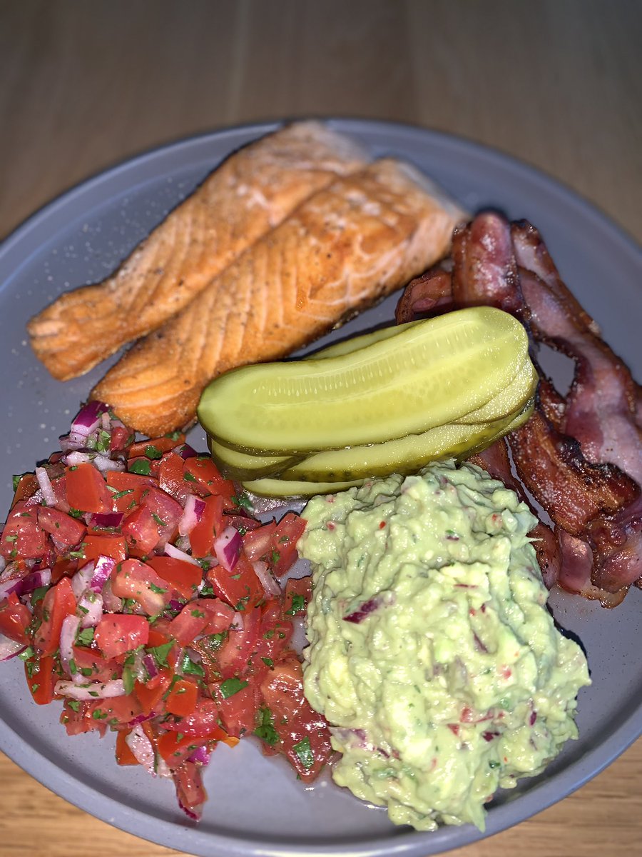 kombuchajay's tweet photo. I am partaking a week long dry fast starting tomorrow!
My last meal was at 5pm and I don’t intend to consume any food or water for the next 168 hours.
This was my final meal, organic salmon, bacon, pickles, and a guac and salsa I made myself (+ booch)
#prolongedfast #dryfast https://t.co/eKKvSDuSGo