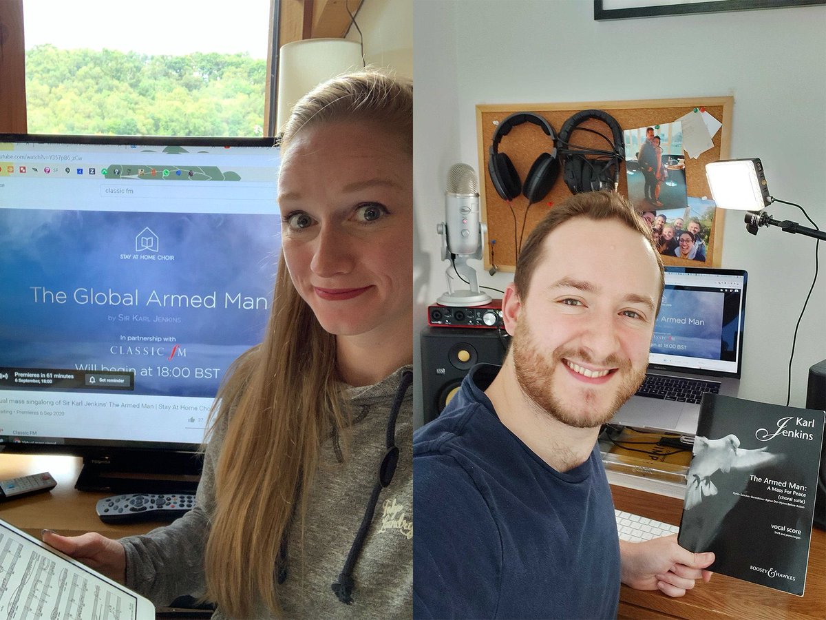 world_choir_'s tweet photo. Not long to go! Tori and Jamie can't wait for it all to start. They're so excited they're already sat at their computers! Send us your pictures of you singing along to the Premiere using the hashtag #globalarmedman @ClassicFM https://t.co/eM4ZmdPOG9