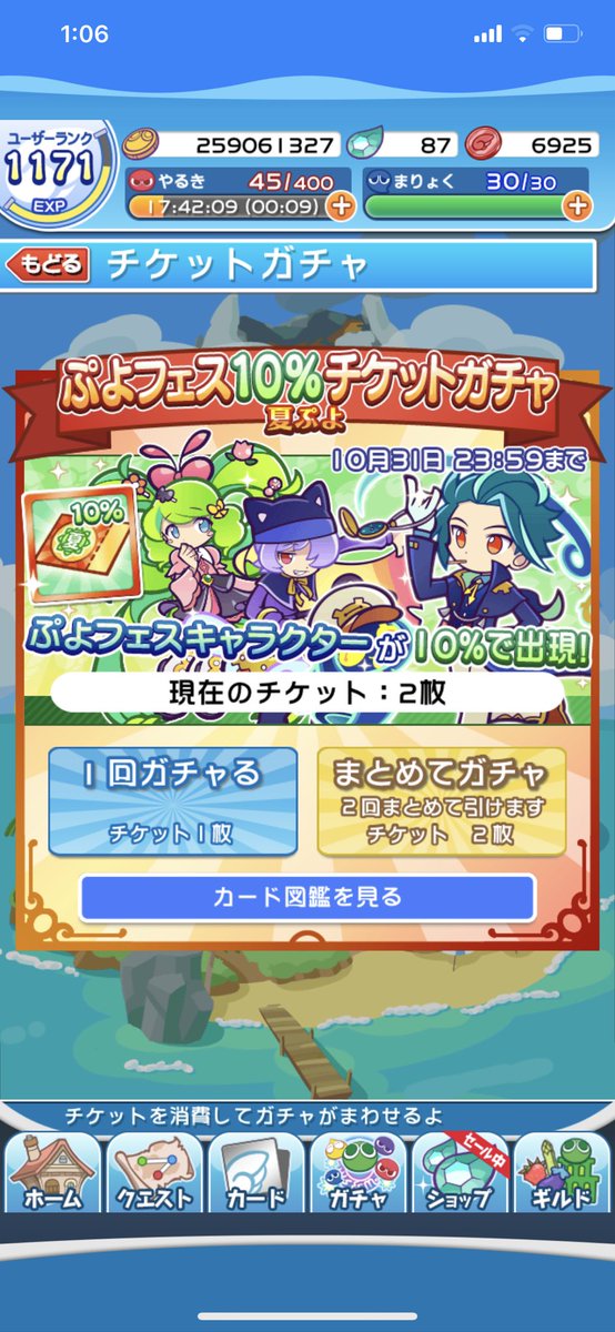 ナオ Pa Twitter ぷよフェス10 チケット2枚 6ロザリー 6エリク ぷよフェス確定チケット3枚 6真理の賢者セヴィリオ 6猫シグ 6猫ラフィーナ が 当たりました ぷよクエ