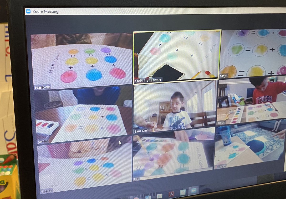 ChrisEWeaver's tweet photo. We are Scientists! Together we predicted, tested and recorded what happened when colors were mixed together! #rockingremote #kindersaregreat #itsworthit @WoParkSharks https://t.co/fRxnD97YYb