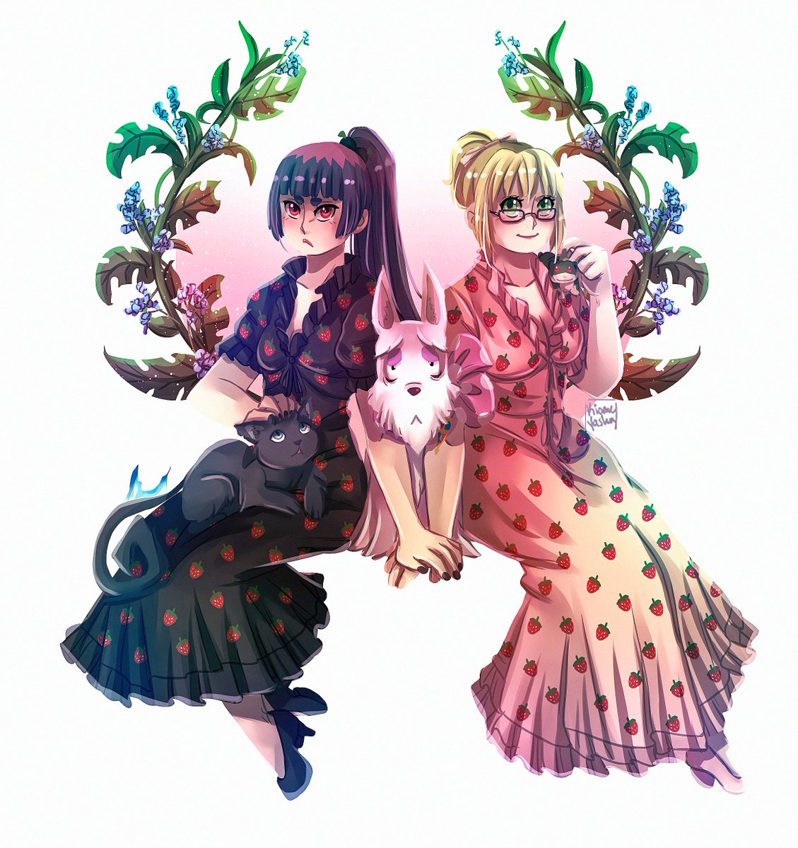 Kiome Yasha Hold Rt To Hold Hands V Twitter Based On The Strawberry Dress That Seems To Be Going Around I Had To Draw Shiemimoriyama And Izumokamiki Together Eventually With Some