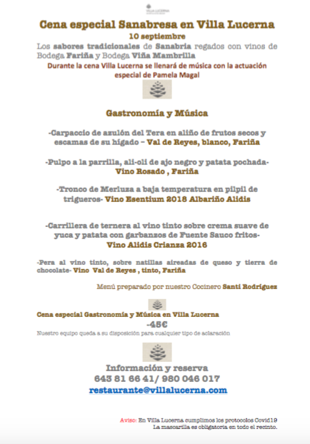 hvillalucerna's tweet photo. El jueves 10 “Cena especial sanabresa”
Una velada de“Gastronomía y Música” en Villa Lucerna
Sabores tradicionales de Sanabria regados con vinos de Bodega Fariña y Bodega Viña Mambrilla .
#VillaLucerna #Sanabria #Zamora #BodegasFariña #Viñamambrilla #alidis #PamelaMagal https://t.co/F8MUPz9fFN