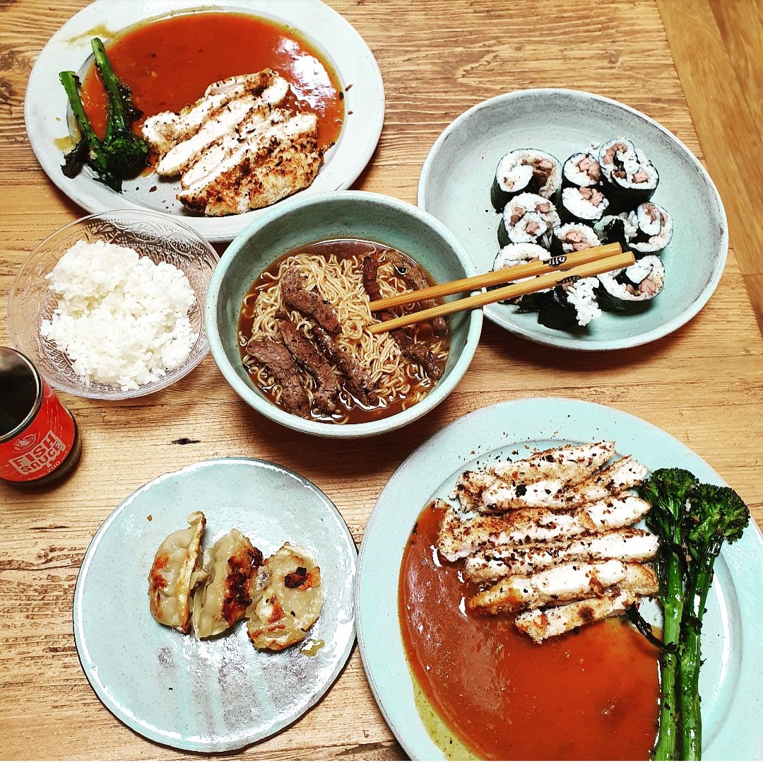 First go at tackling some Japanese food at home. The perfect backdrop on @matt_j_ceramics plates. ✌🇯🇵