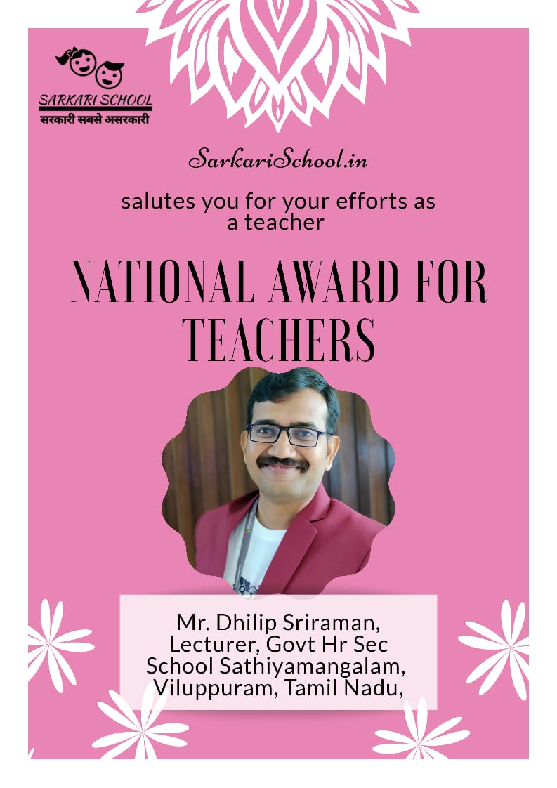 school_sarkari's tweet photo. #NAT2020
Huge congratulations to National Teacher Awardee-2020 Mr. Dhilip S, Teacher, Govt Hr Sec School Sathiyamangalam, Viluppuram, Tamil Nadu.
Proud of you sir! Keep inspiring always!
Do watch our interaction here-
https://t.co/SDICcCJ0m7 https://t.co/hgFMcN8hSD