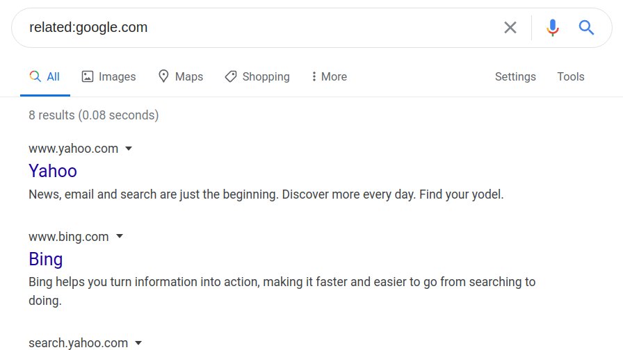#OSINT tip: use `related:<domain_name>` query to find alternatives and competitors. Example: