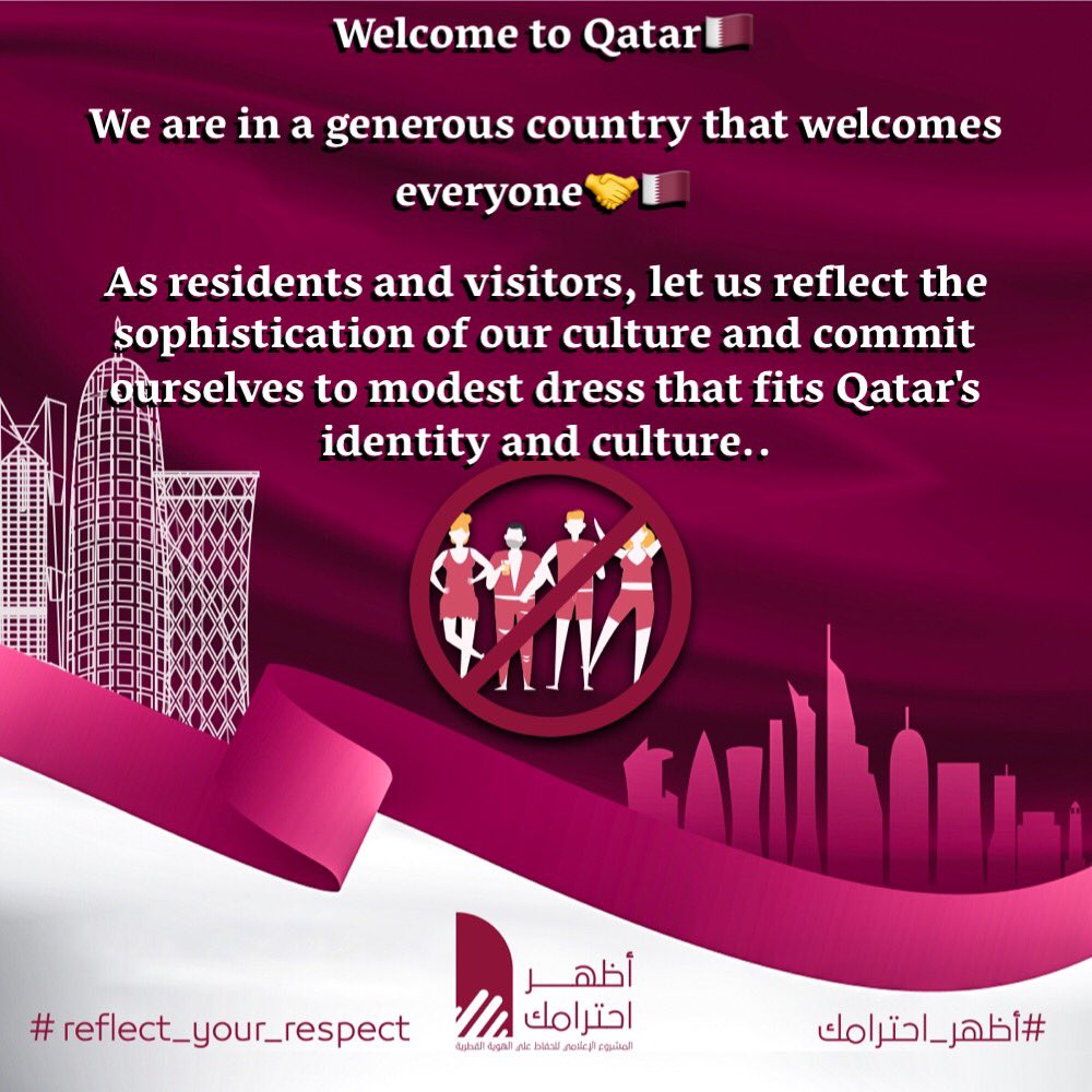 RYRQatar's tweet photo. How beautiful it is to show our respect for the host country #Qatar through our clothes, behavior, morals 👍🏻🇶🇦

#Reflect_Your_Respect 🇶🇦🤚🏻 https://t.co/sw8JOQQ1xf