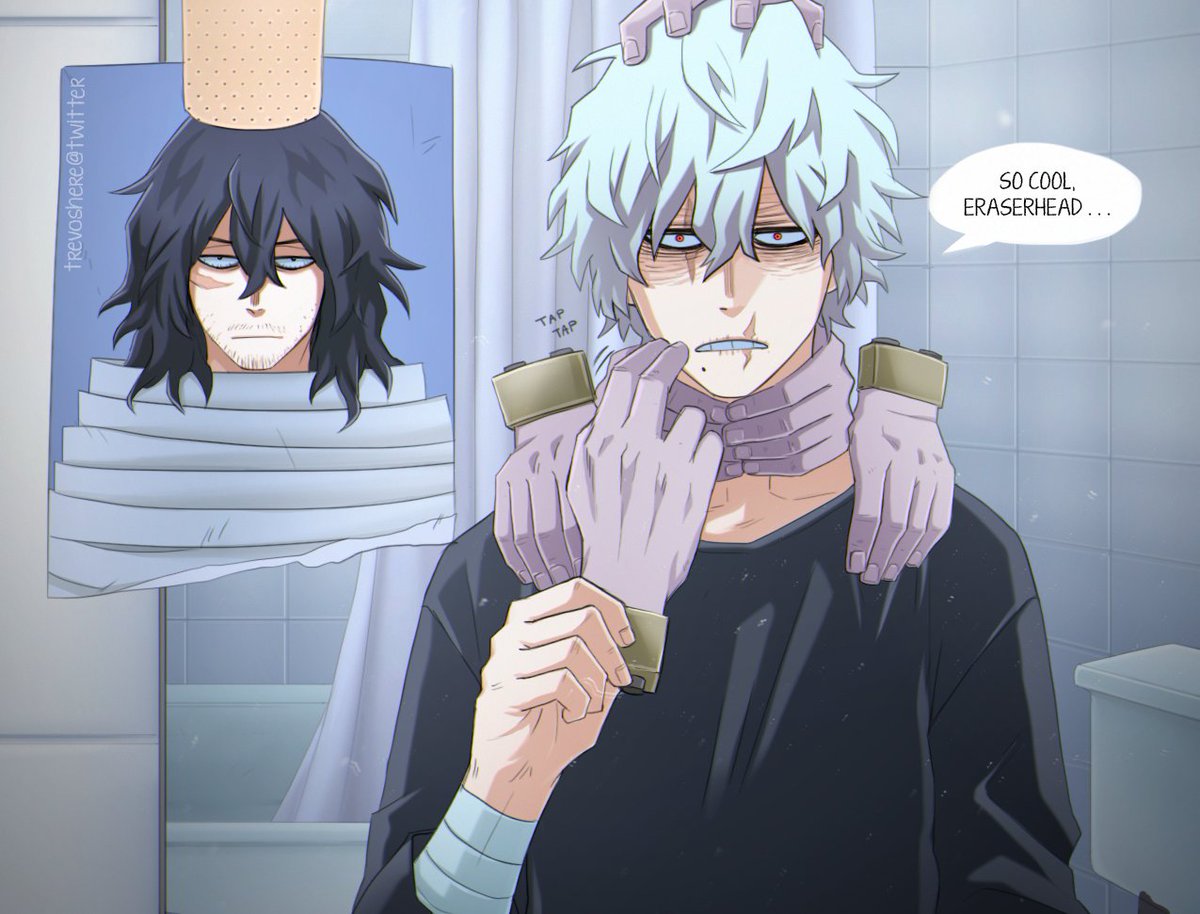 Trevoshere's tweet photo. Shigaraki Tomura, the big antagonist, the symbol of fear who lusts for destruction ☠️
Also Eraserhead's number one fan 🙈💜 https://t.co/KsYe5KKmz0
