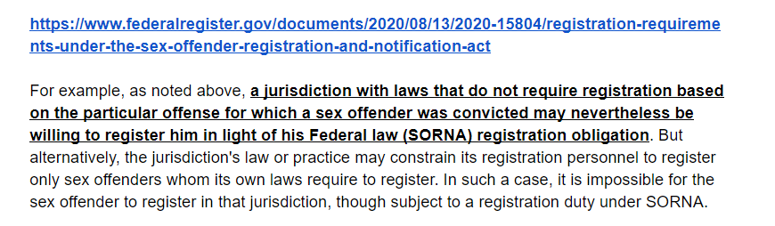 In fact, what AG Barr seems to be suggesting is that states - outside of legislative action - choose to notify and enforce federal SORNA even when the state laws do not codify the SORNA requirements