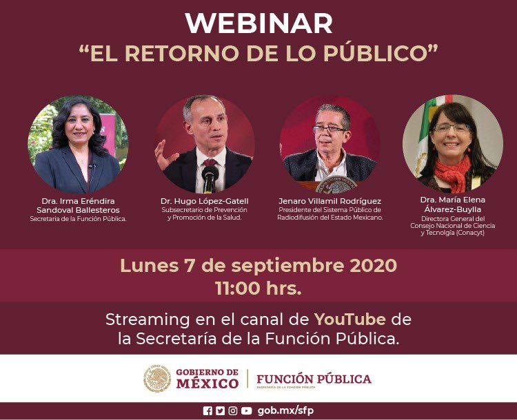 Irma_Sandoval's tweet photo. Nos vemos mañana desde Función Pública @SFP_mx en el Webinario: “el retorno del interés público” Participan: @HLGatell @ElenaBuylla y @jenarovillamil
Inscríbanse ya ✍🏼 https://t.co/JY7QSIJsnu