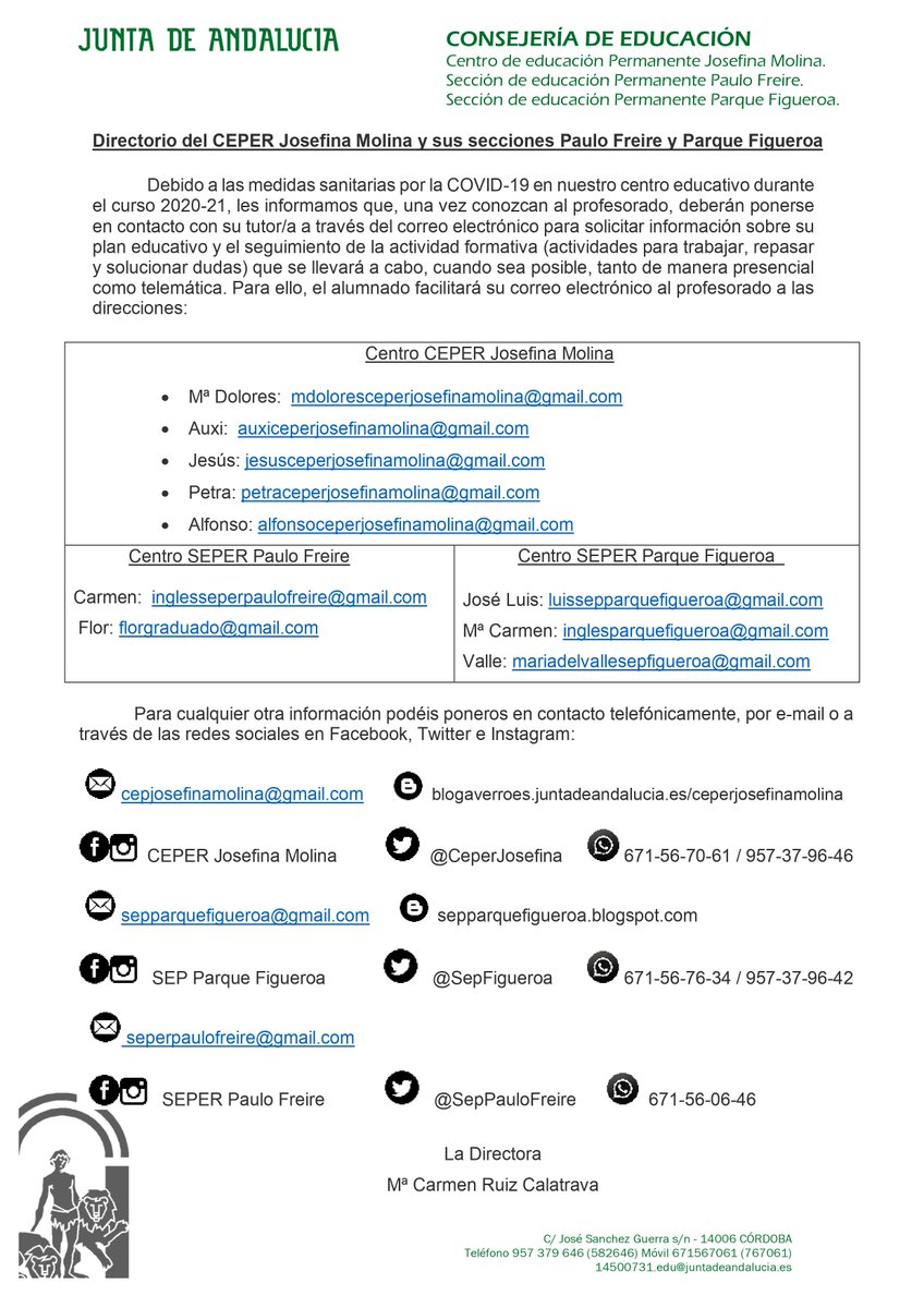 SepFigueroa's tweet photo. Para acceder a toda la información relacionada con el centro y tu plan educativo,además de conocer el correo electrónico de tu tutor o tutora, te dejamos el Directorio del CEPER y sus Secciones, esperando que te sea de gran utilidad tanto en la docencia presencial como telemática https://t.co/CenHwhUraC