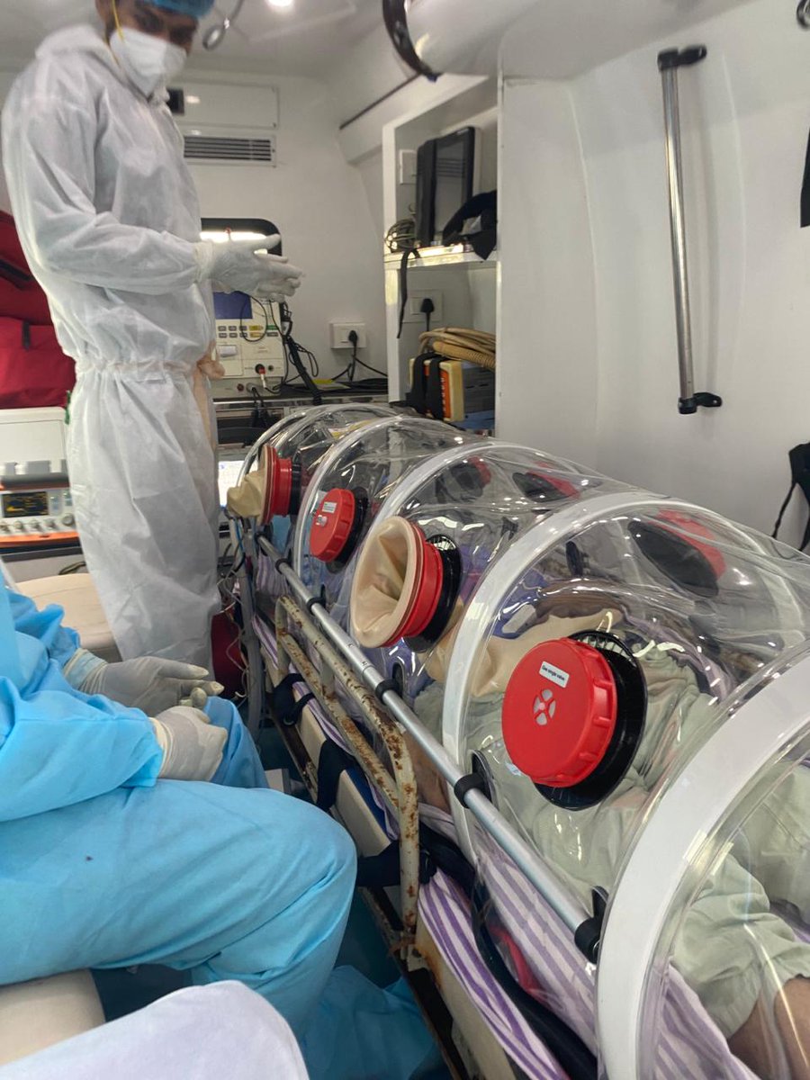 ians_india's tweet photo. "A 58-yr-old male #Covid patient was air-lifted in a twin engine aircraft from Kolkata to Chennai today in a German isolation pod,"the air ambulance's Director Rahul Sardar told IANS, adding that this was 1st time a Covid patient was transferred from one city to another in India. https://t.co/RallASxY0x