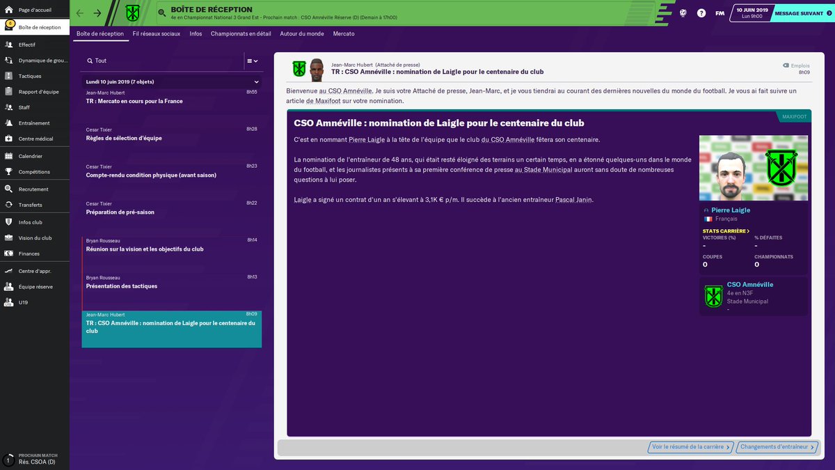 VFootRP's tweet photo. Allez c'est parti.
Pierre Laigle signe au CSO #Amnéville, objectif N2 dans les 3 ans. 
#FootballManager2020 https://t.co/OFJdPNGr3h