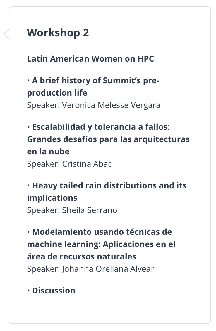 jorellanalvear's tweet photo. LA-Women in #HPC 2020 👩‍💻 #WHPC

Nuestro Workshop sobre experiencias y oportunidades para  involucrar a investigadoras, profesionales y estudiantes en HPC.

10:00-11:30

07-Sep  Experiencias en HPC
08-Sep Comunidades Locales #STEM

Programa y enlace 👇
https://t.co/OrNclO4kAk https://t.co/Nllz31oZoh