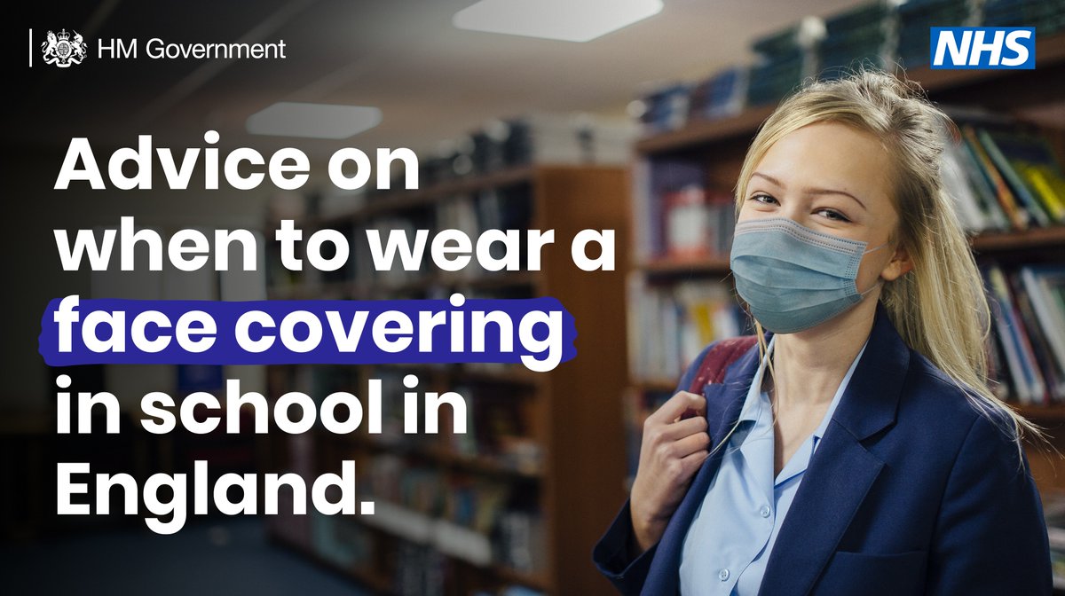 educationgovuk's tweet photo. In areas of England where there is high transmission of coronavirus, staff and secondary school pupils should wear face coverings where social distancing is difficult to maintain - like in corridors and communal areas.

https://t.co/kFdMUYqJyI

#BackToSchoolSafely https://t.co/MAVFeuXasP