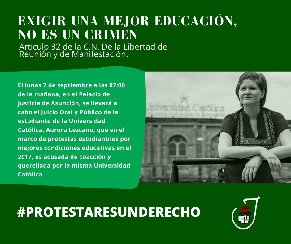 JuventudPRFpy's tweet photo. Autoridades de la Universidad en conjunto con la Fiscalía llevan este caso con el mensaje claro de castigo a quien lucha contra las injusticias. 

#ProtestarEsUnDerecho 
#AbsolucionParaAurora https://t.co/kOtpISVB93