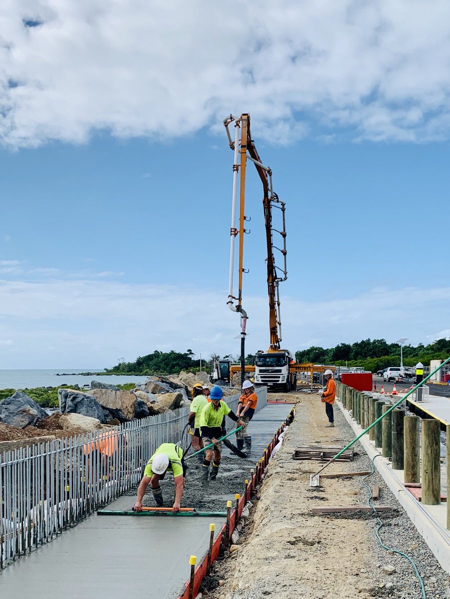 mgncivil's tweet photo. With the pontoon works close to completion, the northern MGN team is back at Clump Point to finish off the car park. It was a close run thing today with the weather, but the team got the concreting complete and protected just in time!  #team #construction #teamwork #mgncivil https://t.co/xf96uVFmLQ
