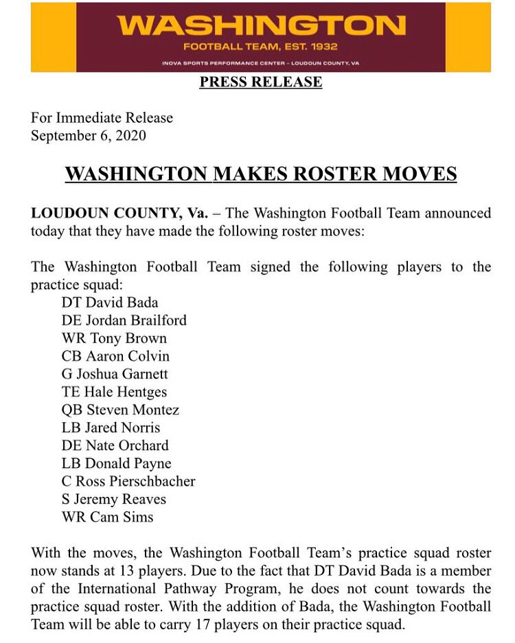 Congratulations to David Bada for being confirmed on the Washington Practice Squad 🙌

@ins_football @insmanagementuk @DavidBada8 @WashingtonNFL @NFL @NFLDeutschland 

#practicesquad #practicemakesperfect #practicepracticepractice #readytowork #alwaysworking #TeamINS #davidbada