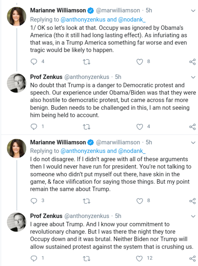 ZenkusWatch's tweet photo. Good evening Watchers! We do have a bit of a buffet in front of us. Quick appetizer: Zenkus mansplaining progressivism to Marianne Williamson who is coming out the more rational person in this discussion. Good on you Marianne! I mean that. #MansplainAnything https://t.co/O88HXCEhOZ