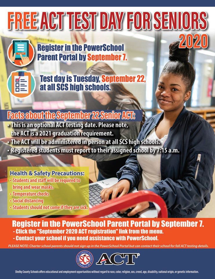 MSCSK12's tweet photo. REMINDER: Don't forget to register through Powerschool by tomorrow for the free Sept. 22 ACT test! https://t.co/YTVhQHSMNg
