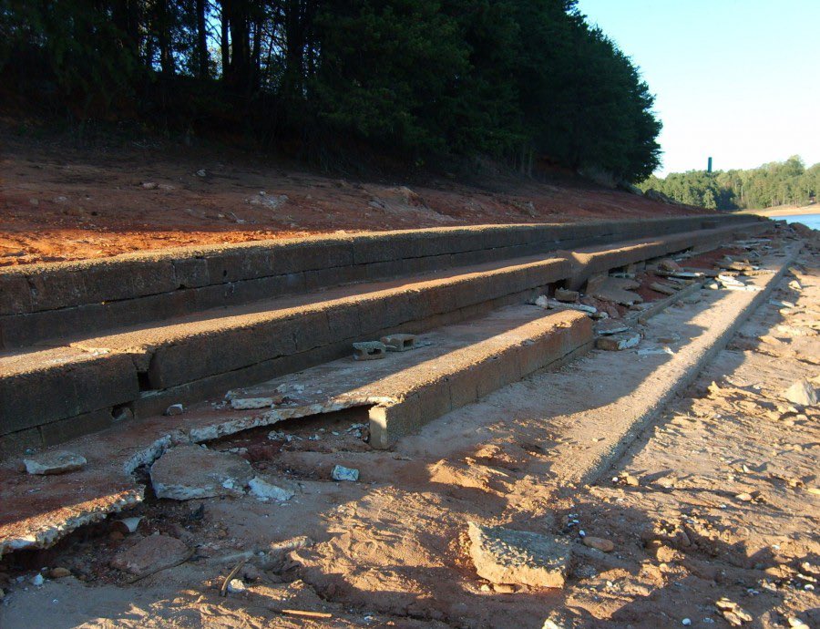 Lake Lanier was built in the 1950s for drinking water and power. It was not built for recreation. Drought of 2007, as the lake rescinded, you could see the top of the stands of the racetrack, the small islands that are truly someone’s land poking up from the water, and more.