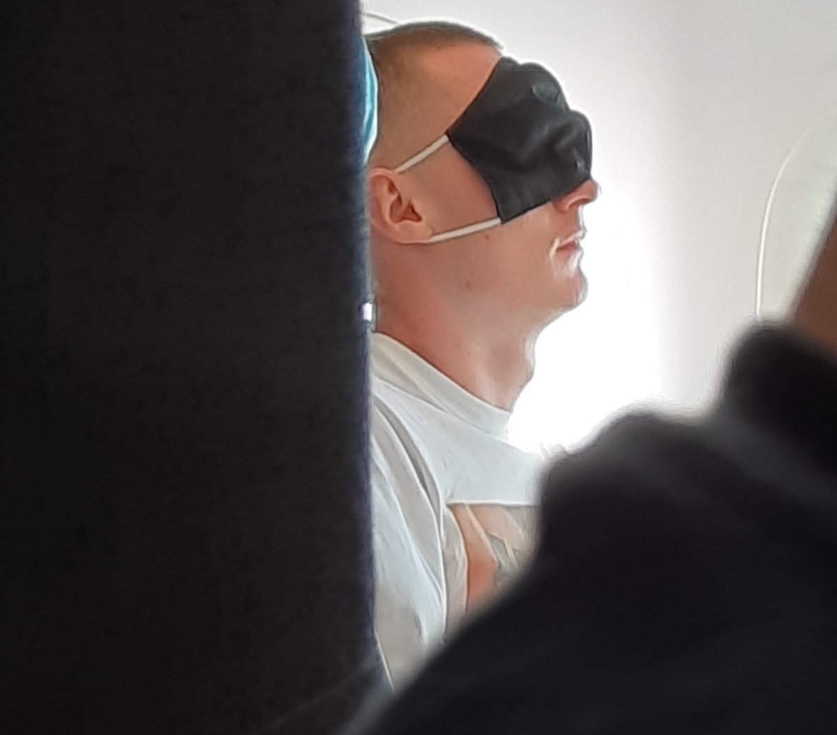 ChloeXMoore's tweet photo. Lovely @easyJet flight today with many not wearing masks and staff ignoring the complete disregard of this 'mandatory' rule ‐ but, come on EasyJet, this one takes the biscuit right?! 😂 
#easyjet #facepalm #Covid19UK https://t.co/d1Lj7vE45m