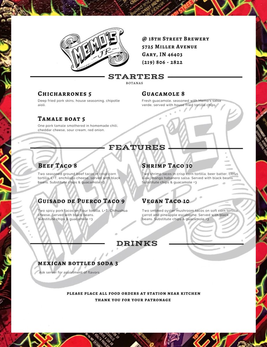MemitoJunior's tweet photo. got plans today? let’s taco-bout it 😏🌮 come enjoy some tacos (including a new VEGAN taco!) while you grab some cases of @18thstreetbrewery for your Labor Day plans 💥

#laborday #tacos #crispytacos #veganeats #veganfood #18thstreetbrewery #garyindiana #memosjr https://t.co/QzC0aHMmkx