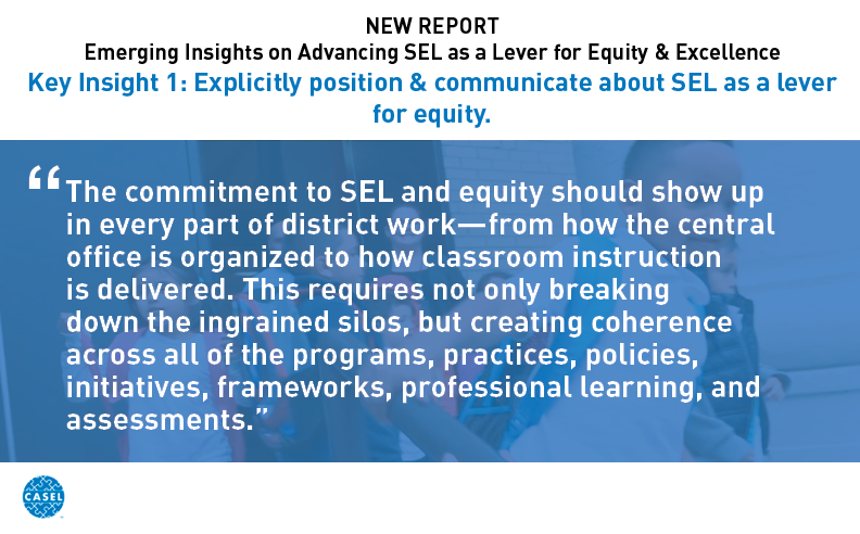NEW REPORT: Based in the efforts of CASEL partner districts, this report shares insights about how systemic #SEL can contribute to more just, caring schools &amp; communities where all individuals can thrive. Download the report: bit.ly/CASELEquityIns…