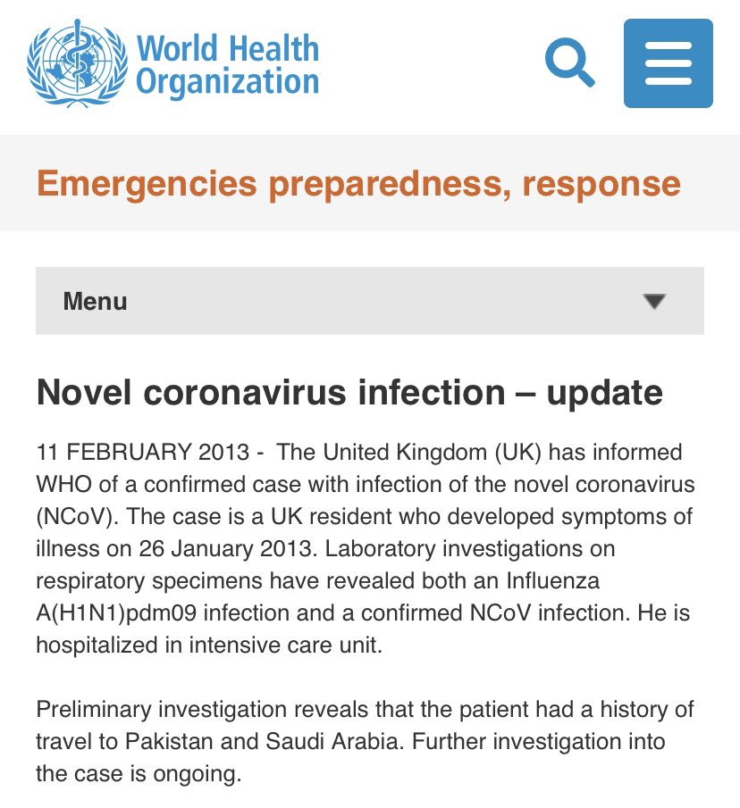 3.2) On the 11th of February 2013 the UK confirmed their first case of MERS. This case also provided the first case to suggest person-to-person transmission https://www.who.int/csr/don/2013_02_13/en/