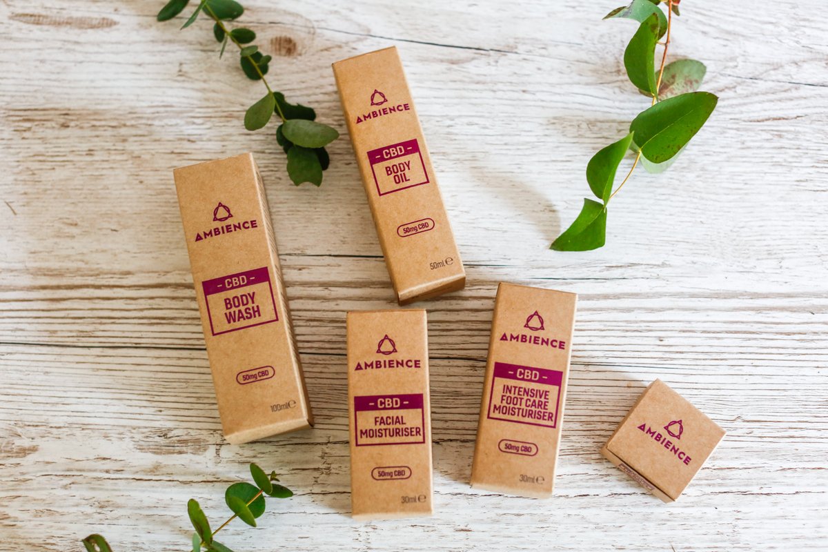 AmbienceCBD's tweet photo. Ambience Everyday is a simple collection of daily use skincare products delivering CBD that’s absorbed through the skin. 
Available as a body oil, lip balm, muscle balm, facial moisturiser, body wash and an intensive foot care moisturiser. Each contains 50mg of CBD. #cbd https://t.co/REG645f94Z