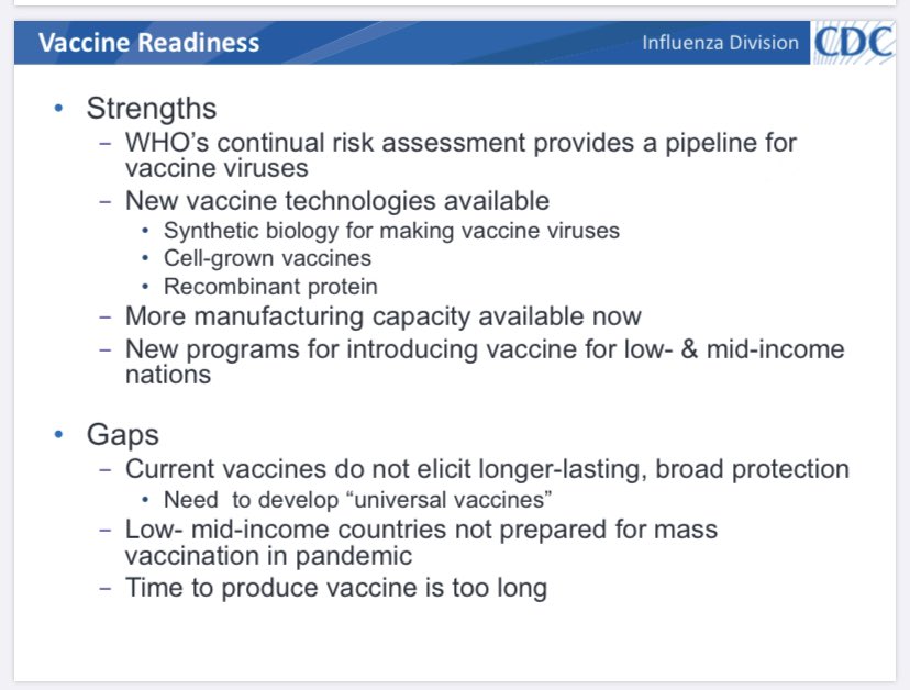 7.) In 2018 the CDC held a pandemic risk assessment conference. In this conference they highlighted the weaknesses and strengths of the US during an influenza pandemic. They refer to WHO’s continual risk assessment as a strength for the US  https://www.aphl.org/conferences/proceedings/Documents/2018/02Katz.pdf