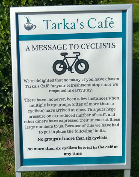 al3xbrown's tweet photo. "There have been instances when multiple groups of car users have arrived at once ... other diners have expressed their concerns.

NO MORE THAN SIX CAR USERS AT ONCE IN THE CAFÉ"

Except, it's cyclists; @tarkascafe out themselves as anti-cycling bigots. Never going there again. https://t.co/1vllKXcY2K