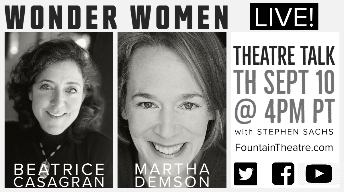 fountaintheatre's tweet photo. Who needs Gal Gadot when LA has these two Wonder Women? Meet Beatrice Casagran, Artistic Director of @OpheliasJump and Martha Demson, Artistic Director of @OpenFistTheatre on #TheatreTalk TH Sept 10 @ 4pm PT. @Stephen_Sachs #LAThtr @BeatriceCasagr2 https://t.co/dbBgag8X67 https://t.co/G03KGZQsW4